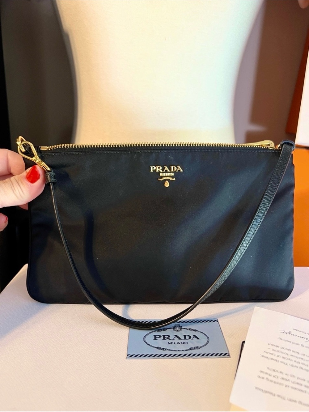 Prada🌟Black Nylon Pouch with Gold Logo! Offers always welcome!🌟